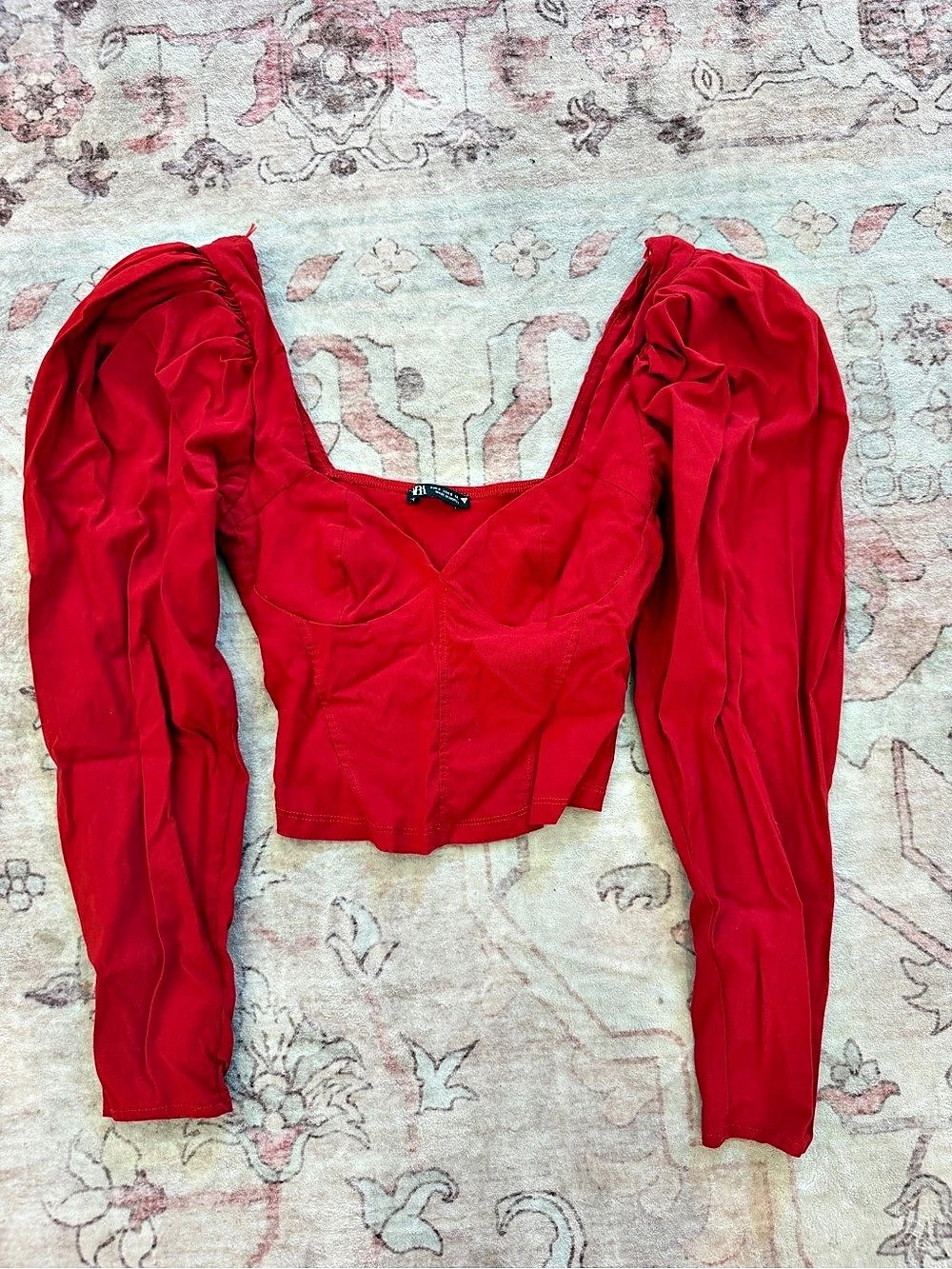 ZARA Red Puff Sleeve Crop Top Size Small